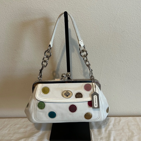 Coach Handbags - COACH LIMITED EDITION WHITE MULTICOLOR POLKA DOT FRAME KISSLOCK BAG #3679